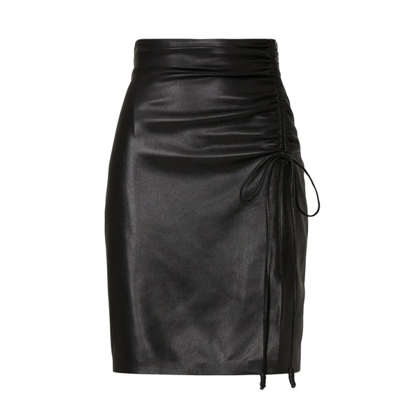 Nanushka Black Zow Faux Leather High Slit Skirt
